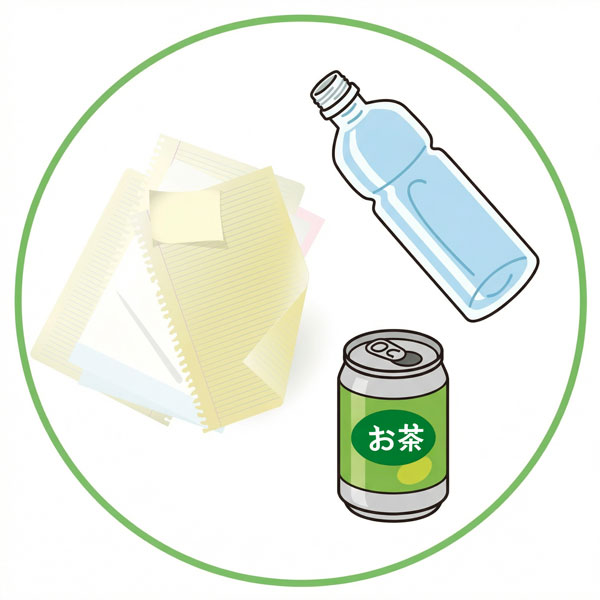ペットボトル、空き缶、古紙
